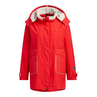 Adidas阿迪达斯女子运动中长款摇粒绒连帽保暖夹克外套女HZ2995