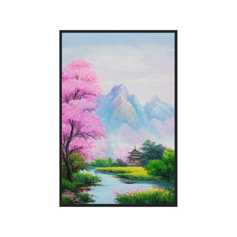 山清水秀山水纯手绘油画现代客厅玄关装饰画风景卧室餐厅小品壁画