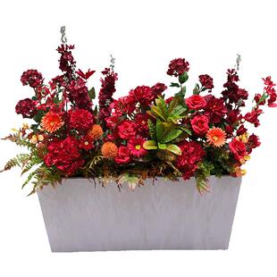 wo+仿真绣球红色系花艺景观花箱组合摆放假花开业庆典喜庆年宵花