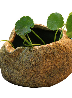 日式粗陶花盆仿石小花器烟灰缸