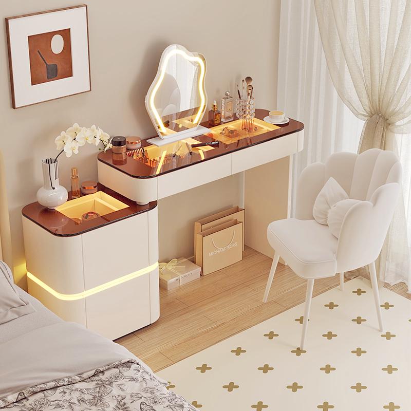 2024新款实木梳妆台卧室现代简约奶油风化妆桌收纳柜一体极窄30cm