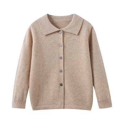 儿童100%羊毛衫秋冬保暖翻领开衫