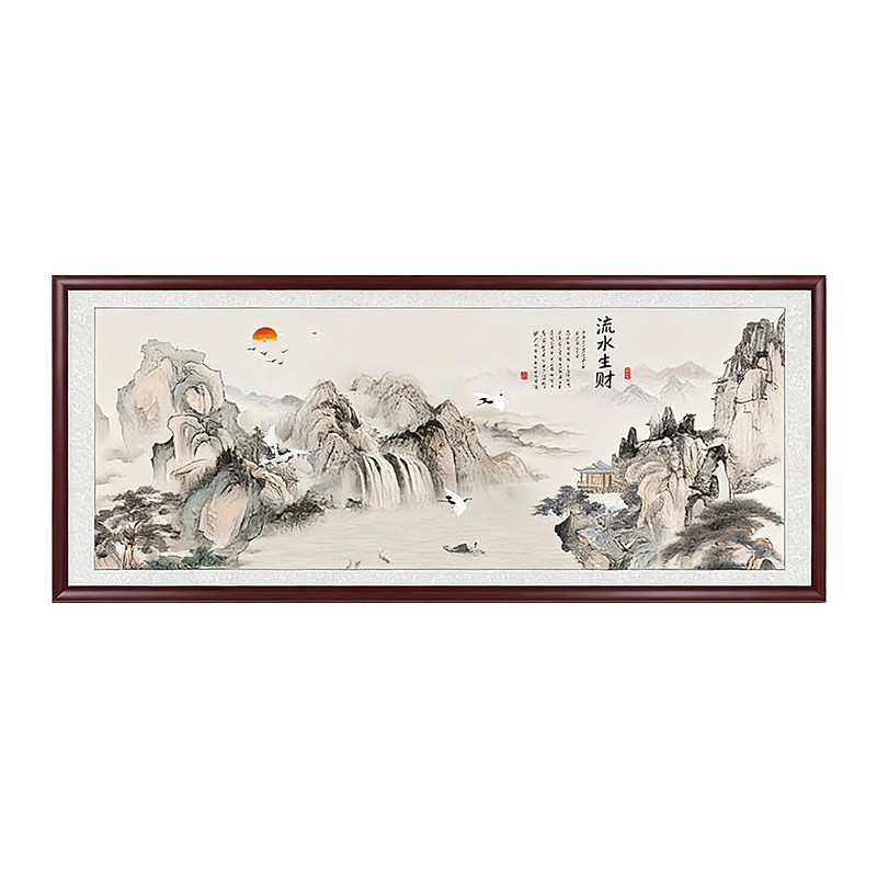 新中式实木框山水风景有框装饰画