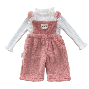 婴儿秋冬双面绒背带裤女宝宝甜美洋气背带裤冬季外出服Z1289