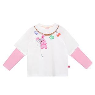 pocoblush【荡秋千的雪人】长袖T恤女童2026秋新款上衣外穿假两件