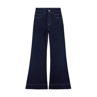 深蓝色A版阔腿牛仔裤女春季新款大码胖mm宽松显瘦梨形身材微喇裤