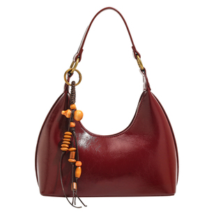 香港品牌油蜡皮晚宴腋下包质感红色手提包包女款通勤单肩斜挎包潮