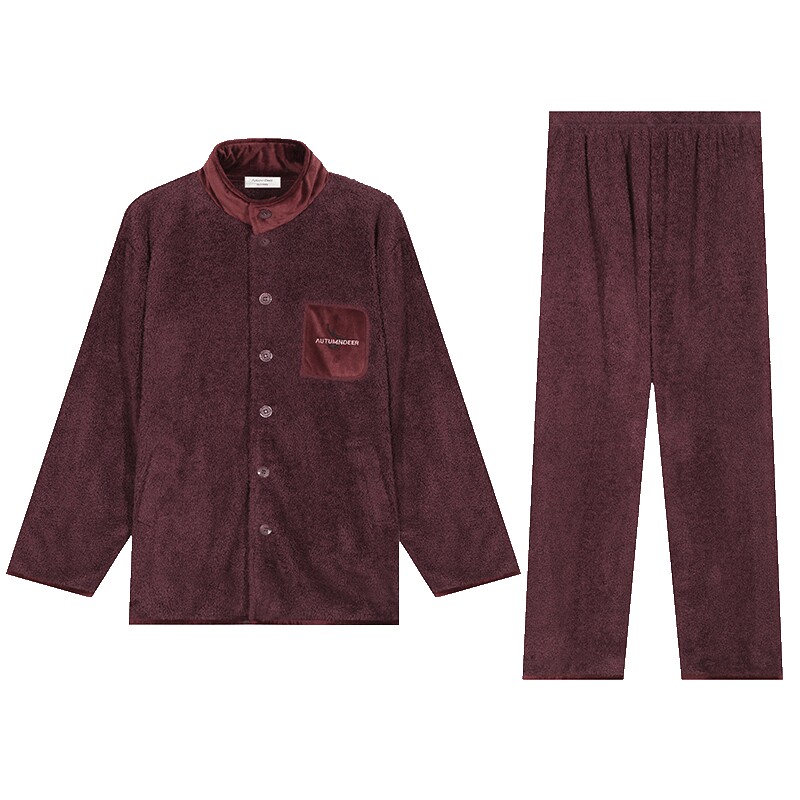 秋鹿毛绒睡衣男冬季加厚加绒珊瑚绒可外穿家居服套装秋冬保暖男款