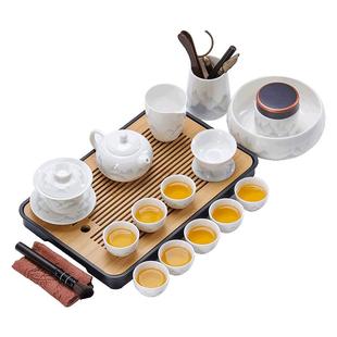 羊脂玉瓷功夫茶具套装家用陶瓷泡茶壶盖碗茶盘轻奢高档喝茶杯中式