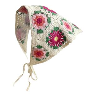 赵昭仪同款法式头巾女包头复古钩花针织手工三角巾海边文艺风发带