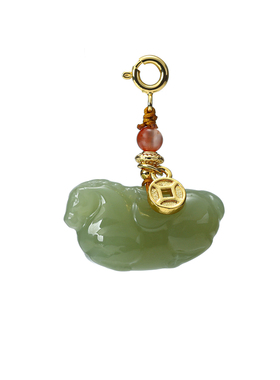 天然和田玉绿色祥云爱心吊坠项坠