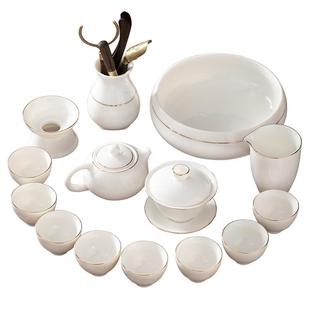 羊脂玉功夫茶具套装家用办公2025新款轻奢高档泡茶壶白瓷盖碗茶杯