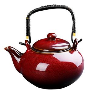 窑变家用中式简约办公室陶瓷泡茶壶提梁单壶餐厅饭店耐高温过滤网