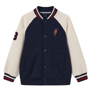 POLOWALK童装男女童外套25秋冬新款学院风夹克加绒撞色保暖棒球服