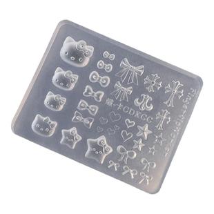美甲KT猫模具立体硅胶蝴蝶结磨具3D立体可爱卡通雕花图案指甲装饰