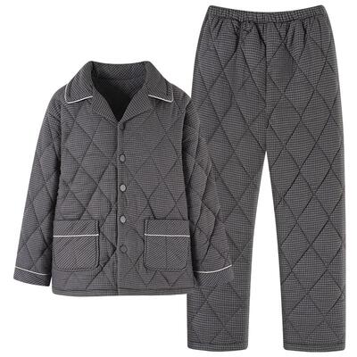 睡衣男士秋冬梭织夹棉长袖家居服