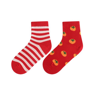 2双三枪大红色条纹祥瑞25年新款棉质吉庆好运儿童抗菌优质棉袜子