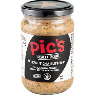 Pic's皮卡思奇亚籽颗粒花生酱无添加糖健身早餐面包酱290g