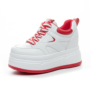 2026春季新款真皮内增高休闲鞋女8cm鞋子轻便圆头显脚小厚底女鞋