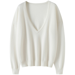 启超穿出女神范！“经典ji简单”100%山羊绒衫深V领长袖针织上衣