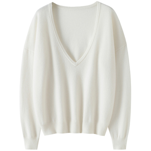启超穿出女神范!“经典ji简单”100%山羊绒衫深V领长袖针织上衣