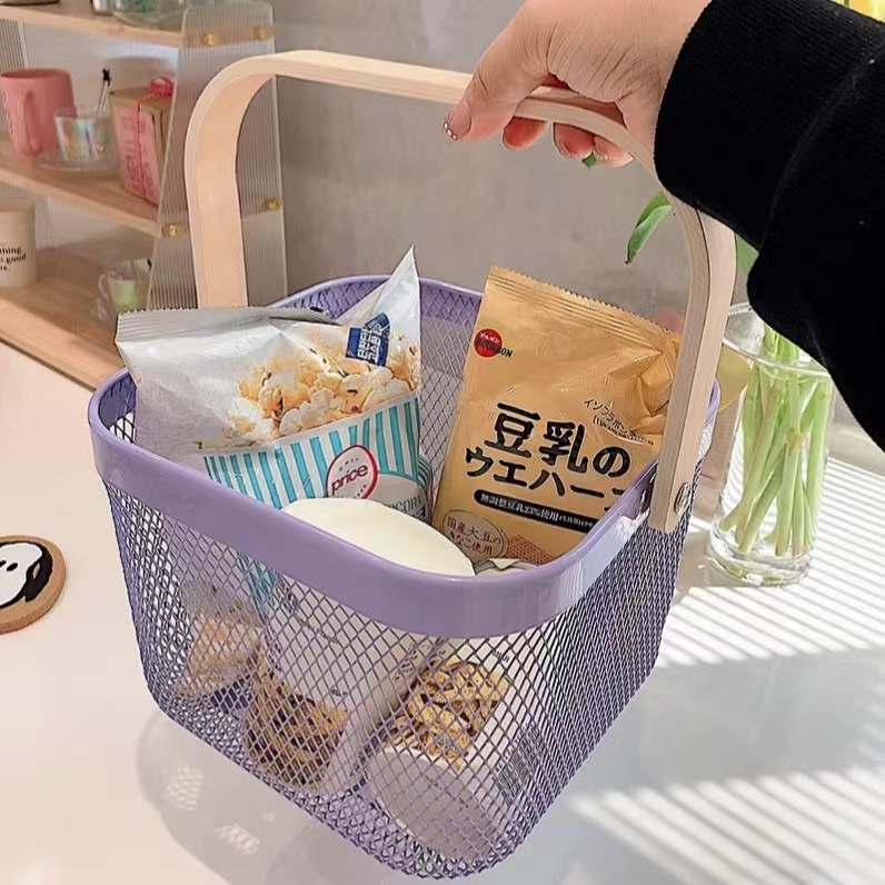 ins风瑞沙托铁艺收纳篮手提桌面家用宿舍水果零食杂物筐储物篮子