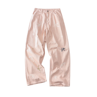 CoosRetro 秋季新款水洗做旧男潮牌燕子刺绣水洗做旧牛仔休闲裤子