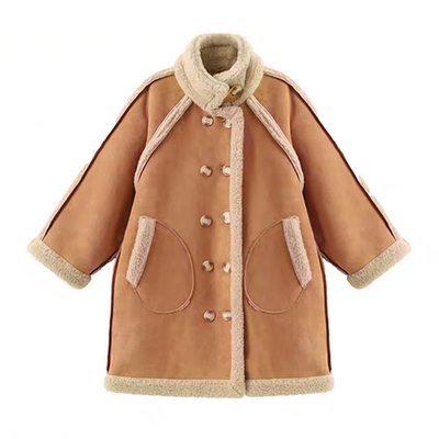 女童麂皮绒羊羔毛外套两面穿大衣