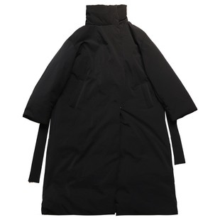 鹿与飞鸟“行走棉被”立领叠门襟长款鹅绒羽绒服配腰带7236