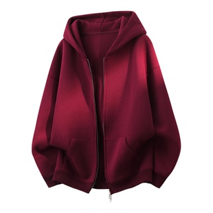 秋冬季美式重磅连帽开衫卫衣男女纯色休闲宽松加绒外套双拉链上衣