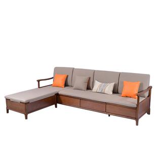 尚木 全实木榉木沙发带抽屉储物收纳新中式客厅直排原木布艺沙发