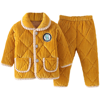 儿童法兰绒睡衣夹棉加厚冬季