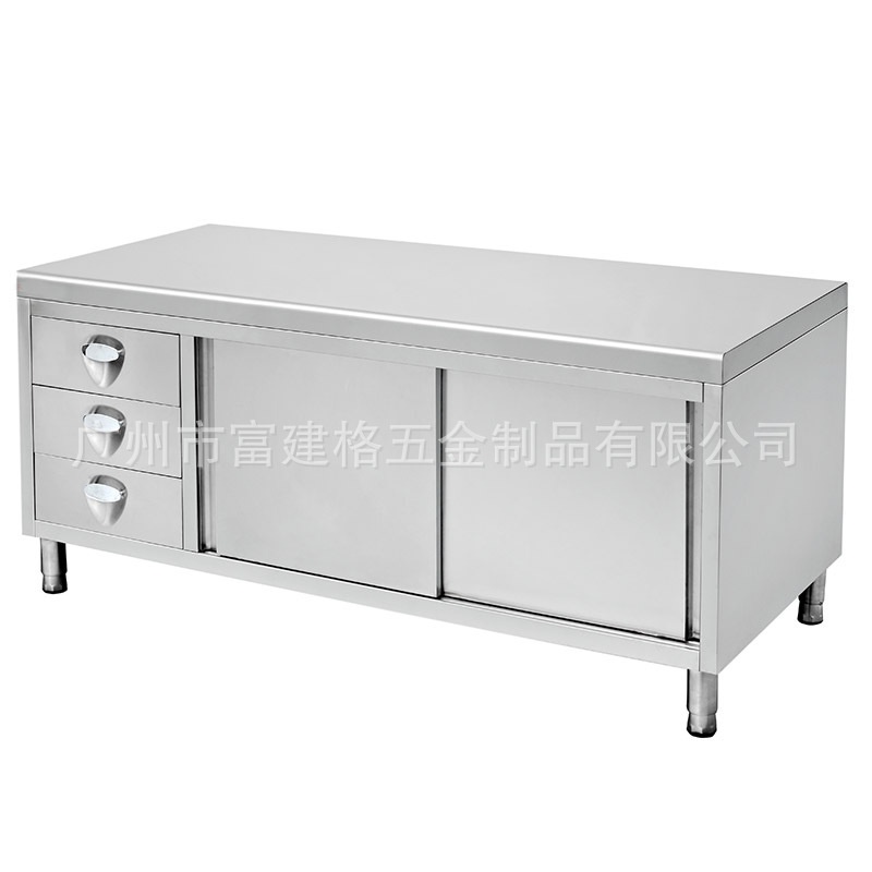 不锈钢拉门工作台304厨房操作台切菜桌案板储物厨柜打包台荷台201