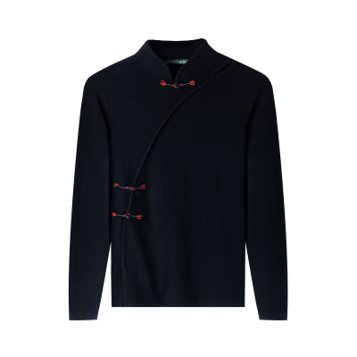 春竹2025秋冬新款女新中式国风毛衣女100%纯绵羊毛旗袍领针织上衣