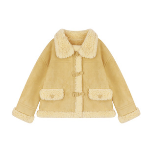 Amybaby女童上衣冬季2025新款保暖防风皮毛一体软糯加厚外套