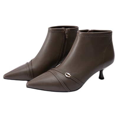 莎莎苏尖头羊皮显瘦高跟时装靴女