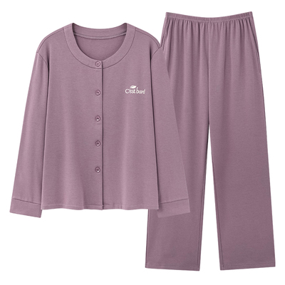 德绒睡衣女春秋加厚保暖长袖圆领