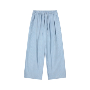 TGNS海岛度假风蓝色条纹长裤女春季休闲山本裤男宽松慵懒阔腿裤子