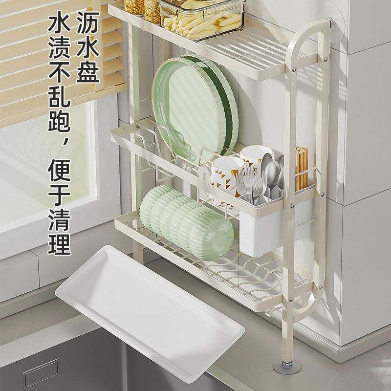 免打孔壁挂式厨房碗碟收纳架台面转角靠墙落地式放碗盘沥水盘碗架