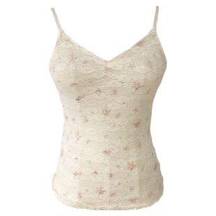 BM蕾丝碎花吊带夏 辣妹朦胧透肤美学薄网纱蕾丝透视凉感V领背心女