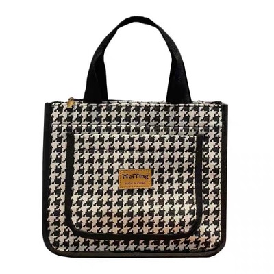 妈咪帆布便当千鸟格时尚手拎袋