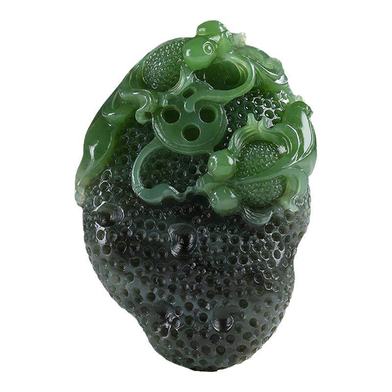 和田玉碧玉金鱼莲花挂件吊坠