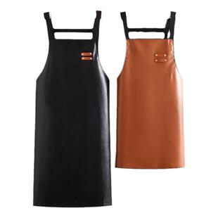 染发软皮革围裙防水防油厨房家用做饭罩衣水产上班成人工作服女男