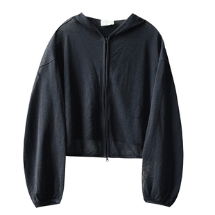 莱赛尔轻薄透气针织防晒长袖上衣夏季连帽纯色宽松百搭显瘦罩衫女