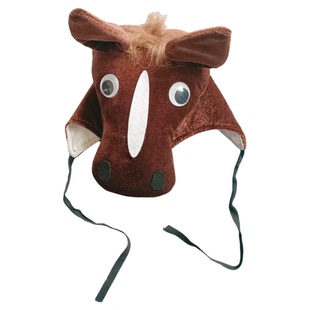 中性儿童十二生肖卡通动物斑马造型棕马演出头饰白马红马表演帽子