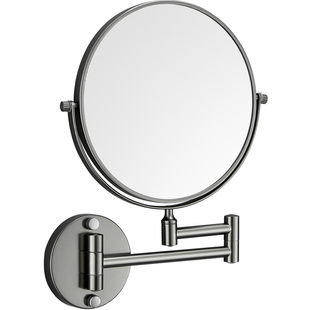 浴室折叠化妆镜伸缩免打孔壁挂双面放大美容镜酒店卫生间镜子枪灰