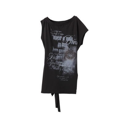 西町村屋印花露肩绑带连衣裙女装夏季新款复古短袖裙子XAAB10243