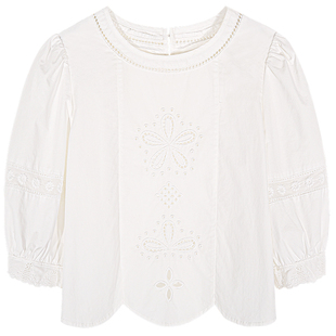 落落狷介 圆领套头白衬衫女2026年春夏新款设计感套头泡泡袖上衣