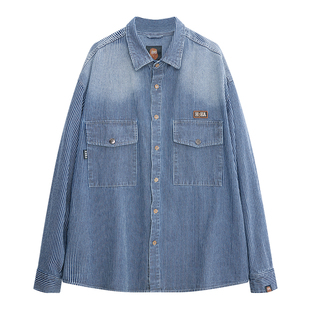 HEA x i.t fingercroxx国潮复古工装水洗做旧长袖夹克衬衫男情侣