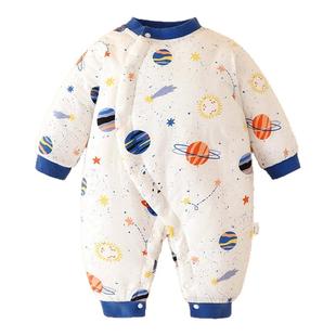 婧麒新生婴儿连体衣冬季加厚保暖衣服夹棉哈衣宝宝外出棉服爬爬服